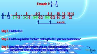 Subtracting fractions with different  dominators video 1