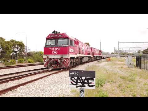 Two Very Long Trains at Mile End, Adelaide - The Ghan and Pacific National Freight