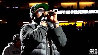 Big Boi of Outkast performs at halftime of Kings game in Sacramento