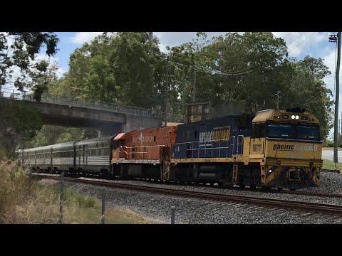 Journey Beyond Great Southern leads 2BT8 with NR111 and NR31 south through Greenbank 24/2/25 week 12