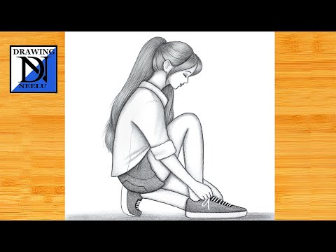 How to draw Girl tying shoelaces -Drawing Tutorial || Drawing easy for beginner || Girl drawing