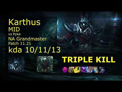 Karthus Mid vs Pyke - NA Grandmaster 10/11/13 Patch 11.21 Gameplay