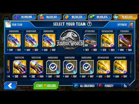 HAINOSAURUS vs ALL CREATURES - UNLOCK DUNKLEOSTEUS - JURASSIC WORLD THE GAME