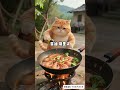 Fat Orange Cat Cooks Stir Fried Shrimp With Vegetables Steamed Eggs With Onions Cat Aicat