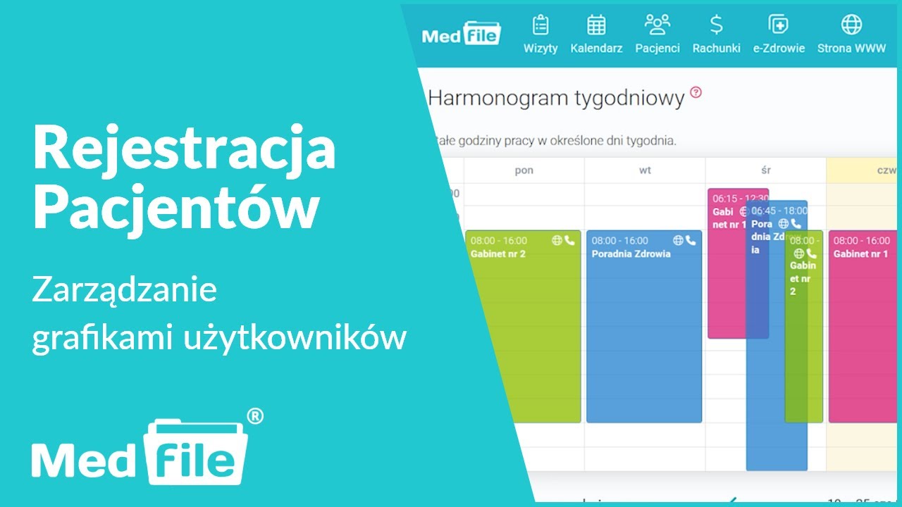 Rejestracja pacjentów, zarządzaj grafikami użytkowników