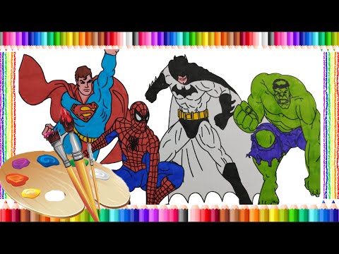 Spiderman, Superman, Hulk and Batman coloring page| Super heroes|스파이더맨, 슈퍼맨, 헐크와 배트맨 색칠하기
