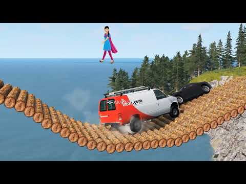 Cars vs High Speed Bumps on Log Bridge। Cars Vs Deep Water। BeamNG Kit