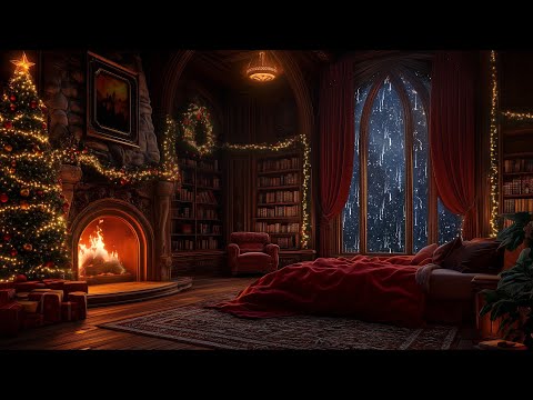 Christmas | Cozy Castle Haven - Rain, Fireplace & Thunderstorm Sounds to Sleep Instantly