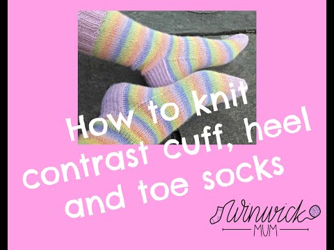Contrast Cuff,  Heel and Toe Socks - joining in new colours