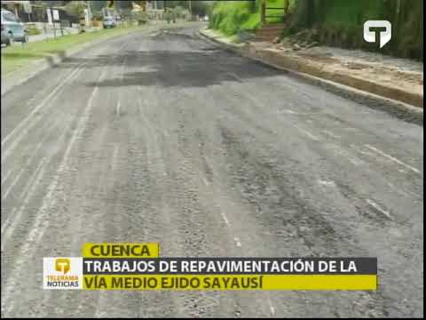 Trabajos de repavimentación de la vía Medio Ejido Sayausí