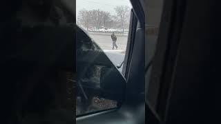 walking drunk man falls in the snow of colorado