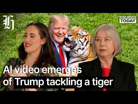 Thumbnail for 'Donald Trump can't run that fast!' AI video emerges of Trump tackling a tiger | Ryan Bridge TODAY