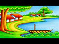 How To Draw Easy Scenery Drawing Indian Village Scenery Drawing Beautiful Riverside Village Scenery