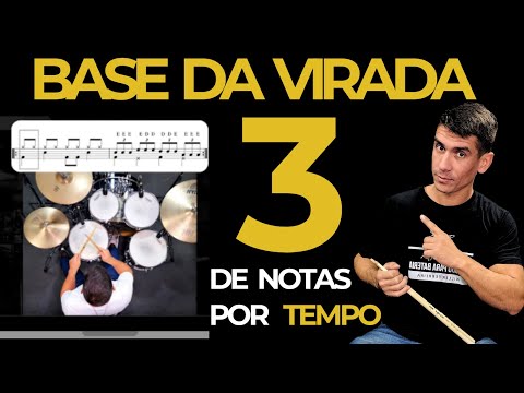 Virada de bateria para iniciantes COM 3 NOTAS POR TEMPO passo a passo com partitura