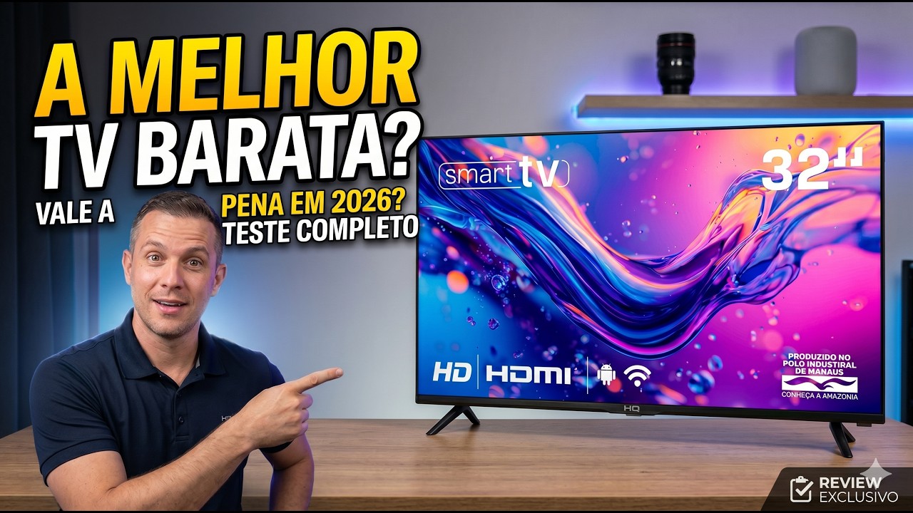 Miniatura da avaliação em vídeo de Smart TV HQ HQS32NKHM 32 Polegadas HD Android 12