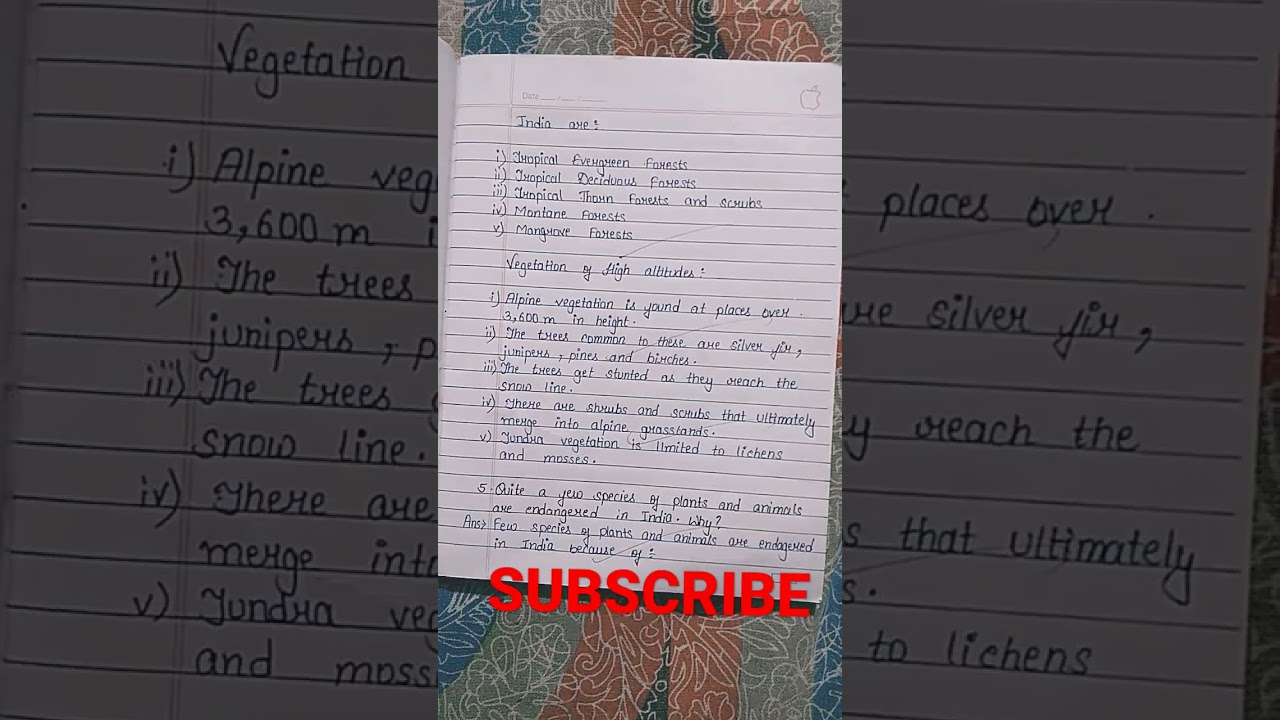 Class 9 # Geography #Chapter 5 Natural Vegetation and Wildlife # Question Answer # NCERT