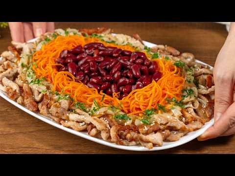 How delicious it is!!! Salad with Meat on the Holiday Table