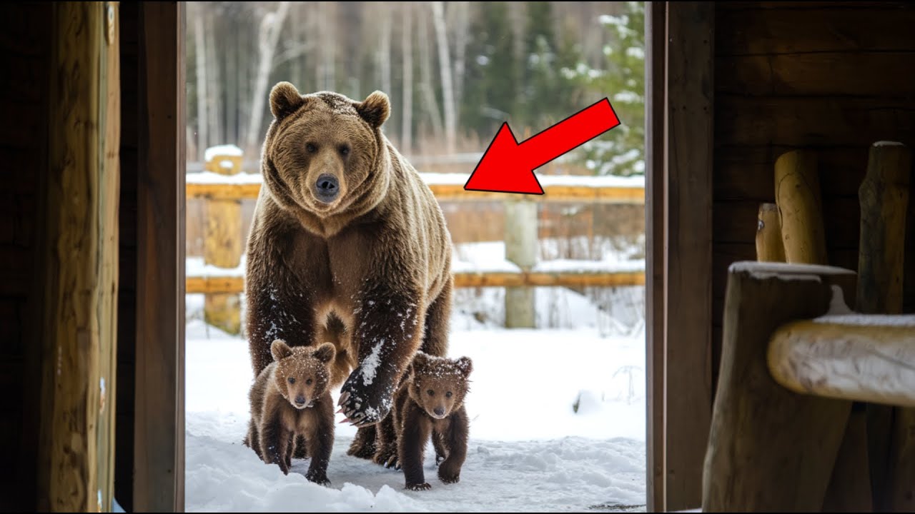 Bear Freezes With Two Cubs The Man's Decision To Open The Door Will Amaze You!