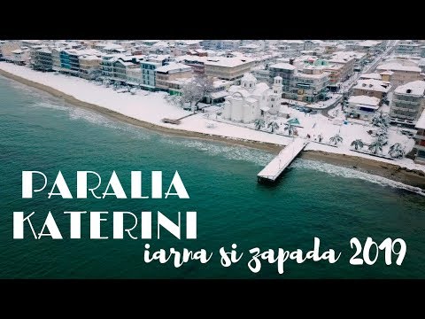 Iarna in Paralia Katerini - statiunea vazuta de la inaltime: zapada ca-n povesti si mare albastra!