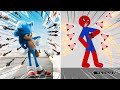 8 Min Sonic Vs Stickman Stickman Dismounting Funny Moments Best Falls 4