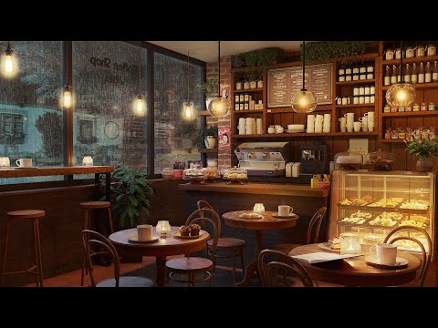 Cozy Rainy Night at a Coffee Shop - Rain Sounds and Smooth Jazz Music Ambience for Relaxation