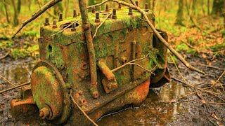 A man brings back to life a GAZ-51 engine abandoned in the forest for decades