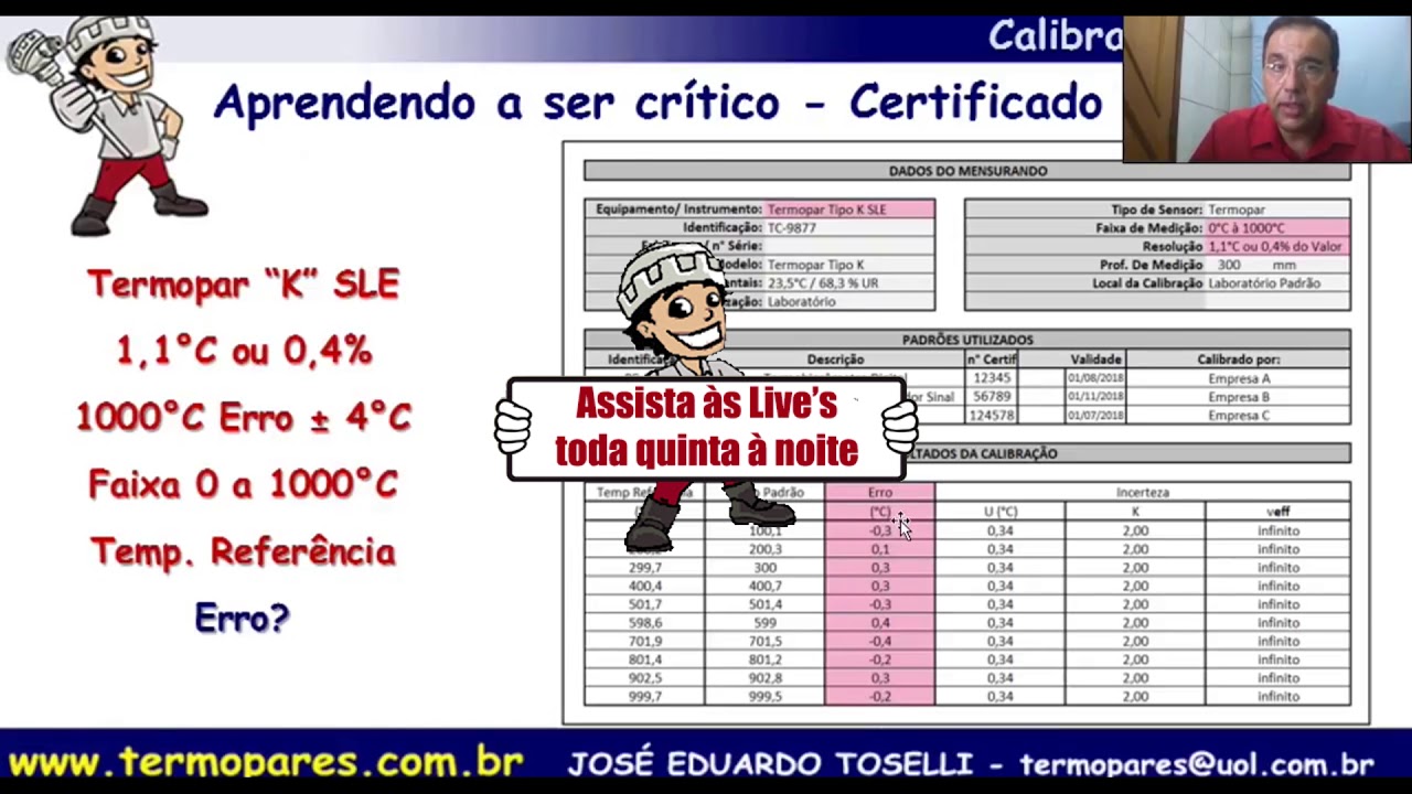 Analise certificado de calibração Termopares tipo K Calibração RBC Aprovação Critérios de aceitação
