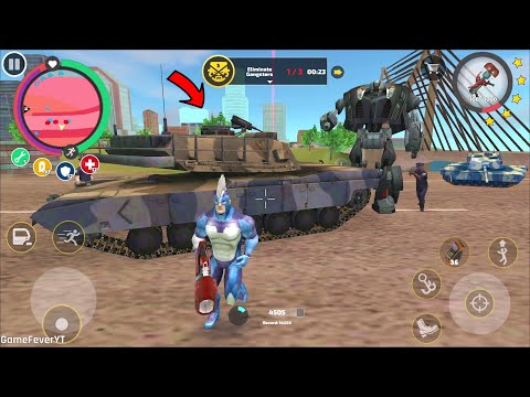 Rope Hero Vice Town (Giant Army Tank Throw on Police Car Robot by Gravity Gun) Gravity Gun Control