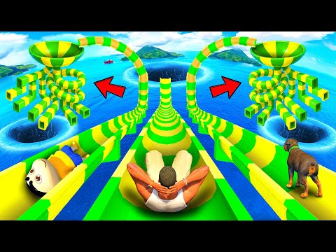 SHINCHAN AND FRANKLIN FOUND A PORTAL FUNNEL WATER SLIDE ON HIS ROOF IN GTA 5