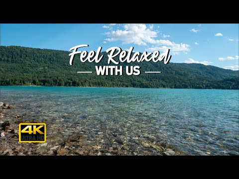 Beautiful Lake with Nature Wave Sounds, and Gentle Piano Music #2 [ 2HR LOOP 4K VIDEO ]
