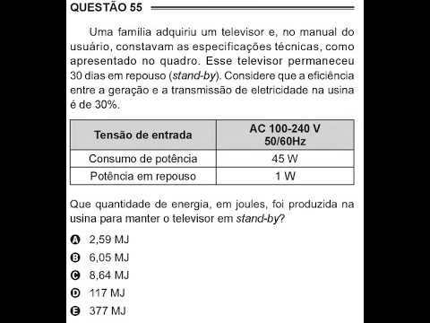 ENEM PPL 2016 Questão 55 - Potência e Energia Elétrica