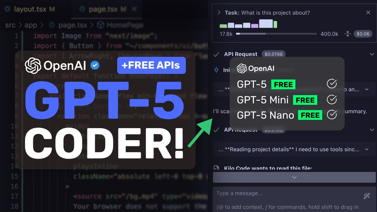 GPT-5, Nano, Mini Coder (w/ Free APIs): Here's how to use GPT-5 as your main coder for FREE, now!