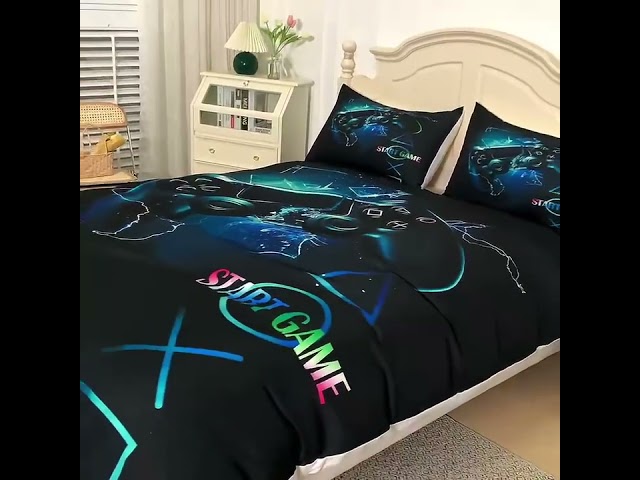 Vídeo relacionado con SHUAIG Juego de ropa de cama para niños, diseño de gamepad, efecto 3D, microfibra, funda nórdica y funda de almohada de 50 x 75 cm, 135 x 200 cm
