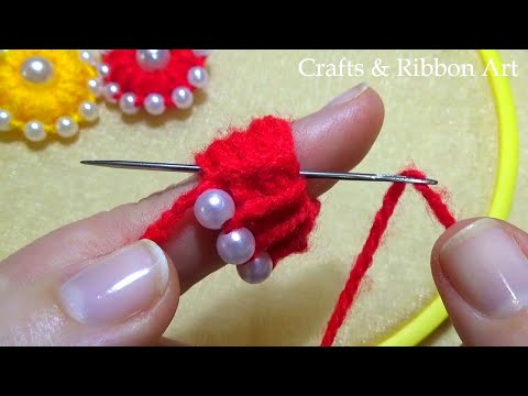 Amazing Woolen Craft Ideas with Finger - Hand Emroidery Easy Trick - Sewing Hack - DIY Woolen Flower