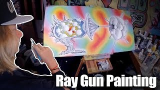 Spray Paint and Acrylic Canvas (PSYCHEDELIC RAY GUN)