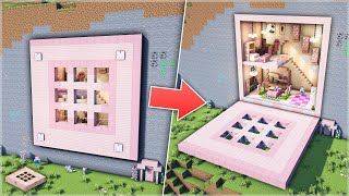 ⛏️ Minecraft Build :: 🌸 Cherry Trapdoor Shaped Mountain Base [마인크래프트 거대한 벚나무 다락문 모양 벽 속 집짓기 건축강좌]