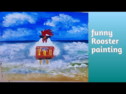 Rooster wear swimsuit funny / Acrylic painting