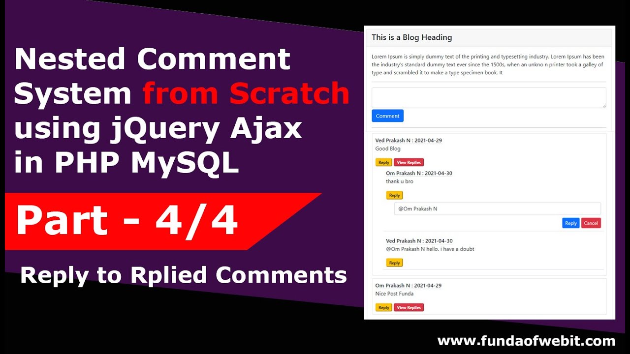 Part 4/4 - Nested Comment System using jQuery Ajax in PHP | Sub Reply comment added