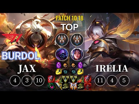T1 Burdol Jax vs Irelia Top - KR Patch 10.18