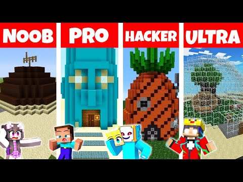 Semlaki - Minecraft NOOB vs PRO vs HACKER: SAFEEST SPONGEBOB HOUSE BUILDING CHALLENGE ⛏