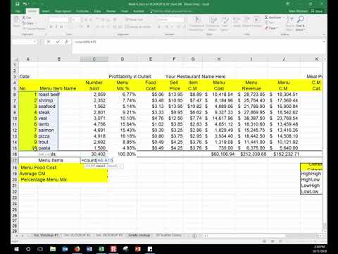 DAT2236 - Menu Engineering Sheet Example Walk Through