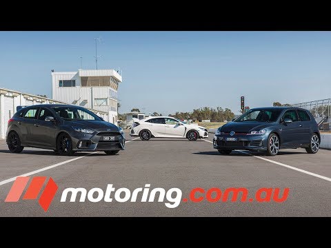 Ford Focus RS v Honda Civic Type R v Volkswagen Golf GTI | motoring.com.au