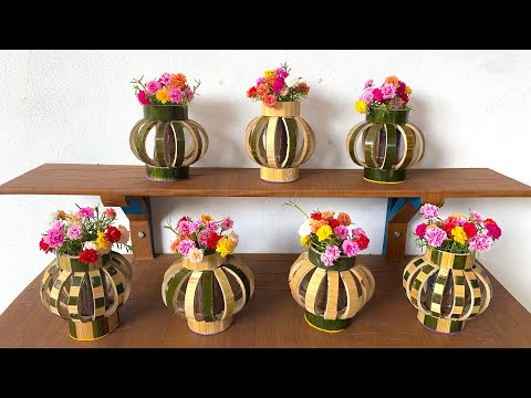 Making Lanterns Flower Pots With Bamboo And Plastic Bottles For Garden | Portulaca | Small Garden