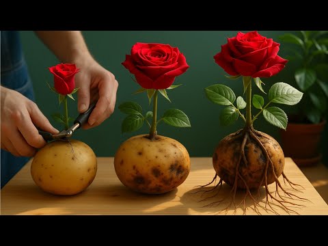 Stick a rose in a potato/ The rose immediately grows 999 roots in just 1 night