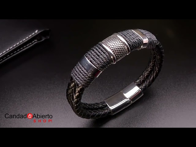 Vídeo relacionado con Bandmax Pulsera de Cuero Trenzado para Hombre 25cm Brazalete Vikingo de Doble Capa con Cuentas de Acero Inoxidable y Cierre Magnético