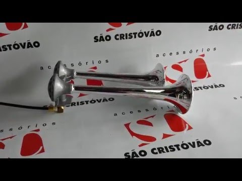 Buzina a ar 2 cornetas plástica cromada