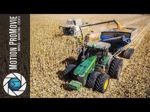 Claas Lexion 770 TT Mähdrescher & John Deere 8320 R + Kinze 1051 Überladewagen / Mais dreschen