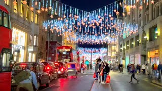 London Oxford Street NEW Christmas Lights ✨ Starry Rainy Night Walk 2021 [4K HDR]