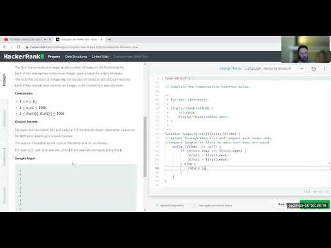 Compare Two Linked Lists Hackerrank Javascript Singly Linked List