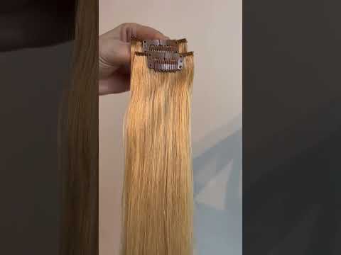 Натуральне волосся на заколках 38 см, 7 пасм, 100 грам, темний блонд (№27) video